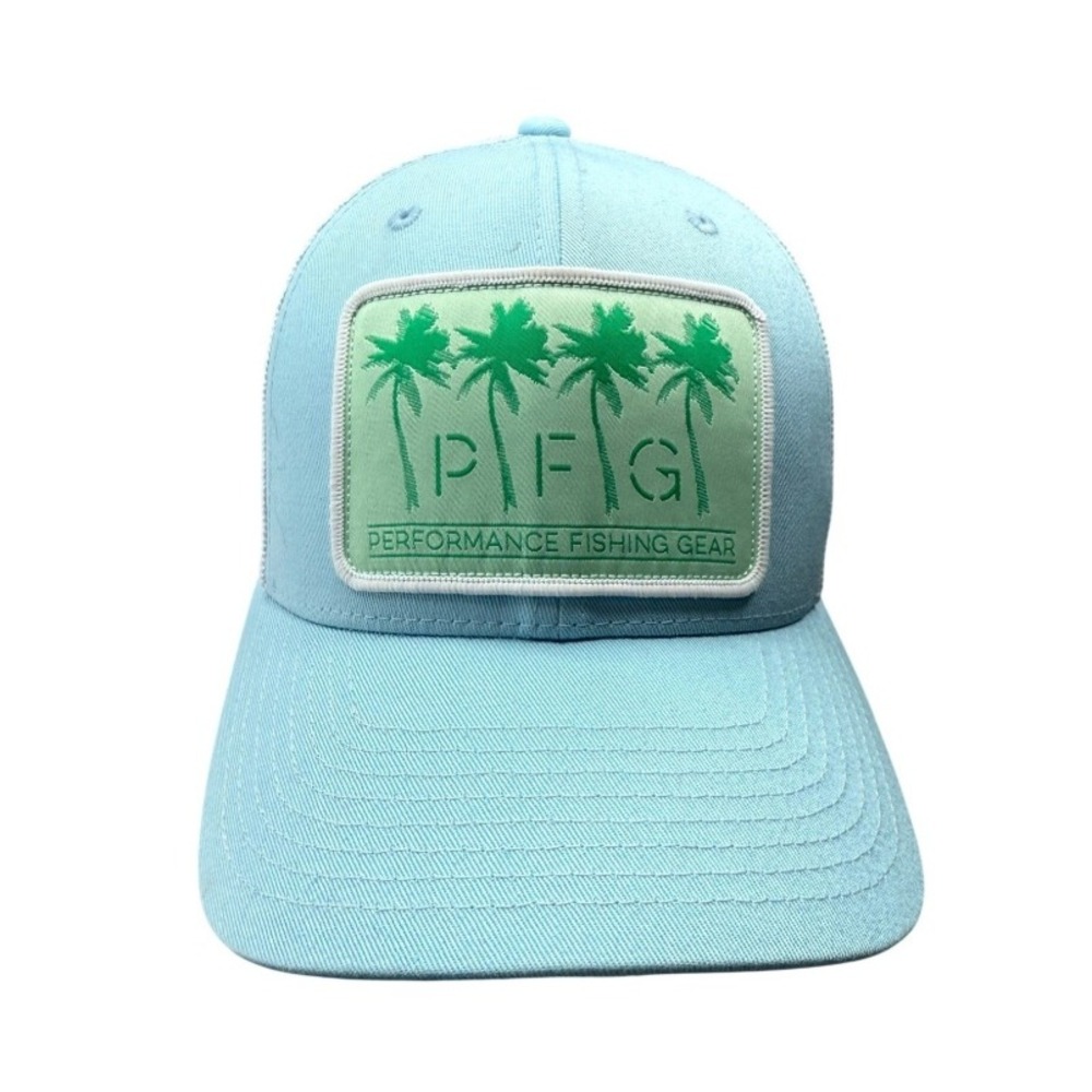Columbia PFG Womens Blue Palm Tree Mesh Snapback Trucker Hat Adjustable NEW